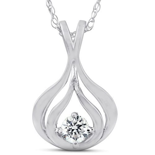 1/5ct Solitaire Round Diamond Pendant Available in 10K White & Yellow Gold