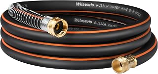 15FT x 5/8" Rubber Garden Hose, Heavy Duty Garden Hose, 300 PSI Working, 1000 PSI Burst, Swivel Handle with Stainless Steel Ring, 5-Layer Braided, All-Weather Outdoor Use, BG15GH06