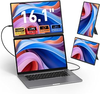 16'' Laptop Screen Extender, 360&deg; Rotating Detachable Stand/VESA Support, FHD 1200P IPS Portable Monitor, Plug & Play with HDMI/USB-A/Type-C, Compatible Win/Mac/Android