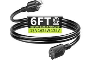 16/3 Black Extension Cord 6 FT Indoor, Short Extension Cord for Laptops, Coffee Makers, Office Home Appliances, 3 Prong Small Resistant Cable Flexible, 13A 125V 1625W ETL Listed