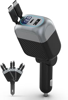 170W Dual USB C Retractable Car Charger, 4-in-1 Fast Charging Car Adapter | Super Fast Charging for MacBook Pro, iPhone 17/16/15, Samsung, iPad Pro & AirPods, Ideal Car Accessory Gift for Men and Women