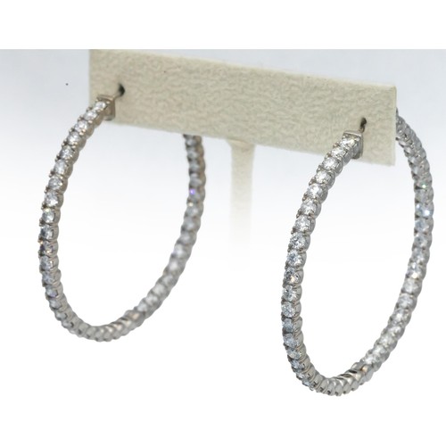 18k White Gold Round Diamond Inside Out Hoop Earrings 7.21CTW