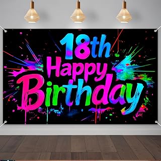 18th Birthday Banner 71x43 Inch Neon | 18th Birthday Neon design for birthday party wall display and photo booth celebration decor