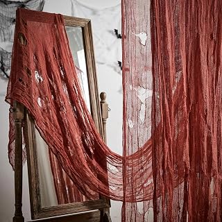 197"x71" Wine Red Creepy Cloth, Fine Mesh Halloween Cheesecloth Backdrop | Bloody Large Halloween Gauze Fabric Cloth for Indoor Outdoor Haunted House Spooky Party Scene Decor