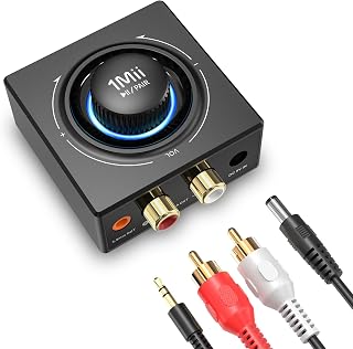 1Mii B06T3 Bluetooth 6.0 Receiver for Home Stereo, Wireless Audio Adapter | RCA & 3.5mm AUX Jack, Knob Volume Control, for Old Speakers, Wired Speakers, Home Audio Music Streaming Stereo System