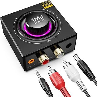 1Mii B06T3+ LDAC Bluetooth Receiver for Home Stereo, Wired Speakers | Hi-Res Wireless Audio Adapter with aptX HD & Low Latency, Knob Volume Control, RCA/3.5mm AUX for Music Streaming