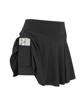 1pc Women Plus Size Sports Skirt, High Waist Workout Running Fitness Tennis Skirt, Casual Fashion 2 In 1 Skirt With Pockets Black Summer  52% OFF