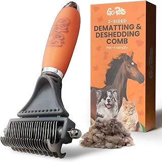 2-in-1 Deshedding & Dematting Comb & Grooming Brush for Dogs & Cats | Double-Sided Dog Rake for Shedding, Pet Deshedding Brush, Undercoat Mat Dematting Tool for Long Haired Cats, Grooming Matting
