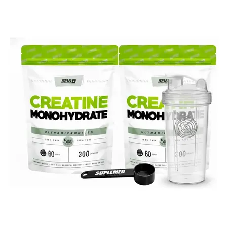 2 Creatina Star Nutrition Sin Sabor 300grs + Scoop + Vaso Sin Sabor
