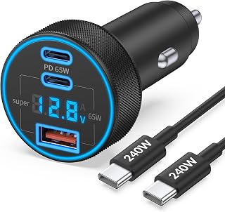 2 Pack 130W 3-Port USB C Super Fast Car Charger (with Voltage Display) for Samsung Galaxy S26/S25/S24/S23/S22 Ultra/Z Fold, Android Phone, Type C Car Charger Adapter Accessories + 240W 3FT USB C Cable