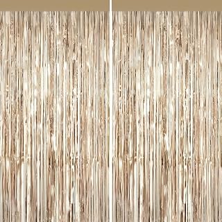 2 Pack Champagne Gold Metallic Tinsel Foil Fringe Curtains, Door Streamers Photo Booth Backdrop for Birthday Party, Tinsel Curtain Backdrop for Christmas, New Year&rsquo;s Eve Party Decorations