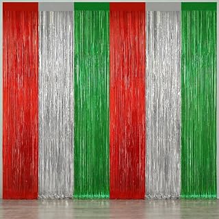 2 Pack Christmas Backdrop, Red Silver Green Party Streamer, Metallic Xmas Backdrop Fringe Curtains Foil Tinsel, Christmas Decorations Wall Decor Streamers Photo Booth Props