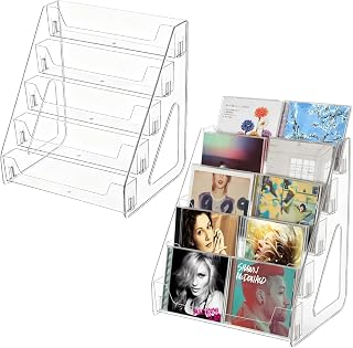2 Pack Clear Acrylic CD Display Rack - 5-Tier Cascading CD Storage Organizer DVD Case Holder Holds Up to 30 CD Jewel Cases for Music, Postcards, Cosmetics