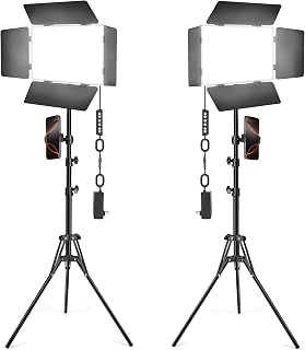 2 Pack LED Video Light Kit with Barn Door, Kewaiaa 30W Photography Light Panel with Stand, 3000Lux 2500K-8500K Dimmable Studio Lights for Video Recording/Filming/Photoshoot Shooting/Live Streaming