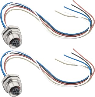 2-Pack M12 5 Pin A Code Female Connector with Trimmed Base 0.7ft