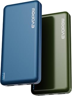 2-Pack Portable Charger, 10000mAh Power Bank, Battery Pack, Battery Bank | Slimmer, Fast Charging, USB C in&Out, for iPhone Tablet Samsung Pixel Headphones etc (Blue&Army green)