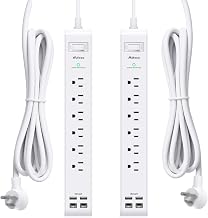 2 Pack Power Strip, 5FT Extension Cord, Surge Protector with 6 Outlets and 4 USB Ports (2 USB C), Flat Plug Overload Protection, Extension Cord with Multiple Outlets, Wall Mount for Home Dorm College