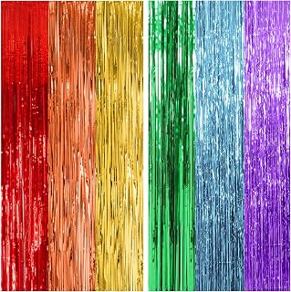 2 Pack Rainbow Party Backdrop Streamers Decorations Colorful Foil Fringe Curtains Metallic Tinsel Backdrop for Birthday First Day of School Engagement Baby Shower Christmas Holiday Party Decor