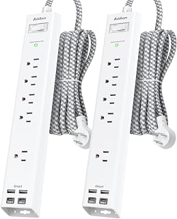 2 Pack Surge Protector Power Strip -10ft Extension Cord, 5 Outlets 4 USB | 2 USB C Charging Ports, 1875W/15A, Flat Plug, 1080J Overload Protection Wall Mount for Home Office Dorm Room Essentials