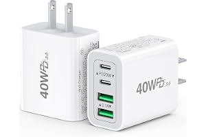 [2-Pack] USB C Charger Block 40W Max Output Type C Fast Charging Wall Plug | 4-Port PD+QC Power Adapter Compact Travel Brick Box for iPhone 18 Pro/17/16/15/14-11/Pro Max/Duo, iPad, Galaxy, Pixel & more