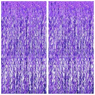 2 Pack Wavy Purple Fringe Backdrop - 3.2x6.5 Feet | Purple Foil Fringe Curtains for Mermaid Birthday Decorations | Fringe Backdrop for Baby Shower | Unicorn, Mermaid Party Decoration, KatchOn