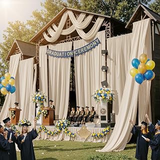 2 Panels 5ft(W) x 20ft(H) Beige Ceiling Drapes for Wedding Parties | 20 FT Extra Long Thick Polyester Wrinkle-Free Drapery Tent Decor Decorations for Birthday Party Ceremony Stage Swag