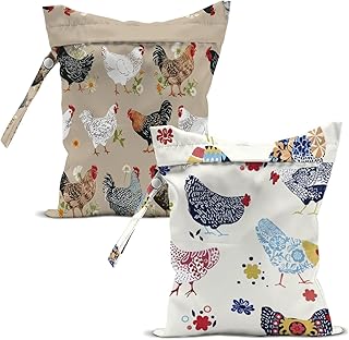 2 Pcs Chicken Wet Bags, Reusable Zipper Pouch Birthday Beach Gifts | Floral Chicken Gifts Waterproof Wet Dry Bag for Swimsuit, Diapers, Pool, Beach, Travel, Dirty Yoga Gym Clothes, Toiletries