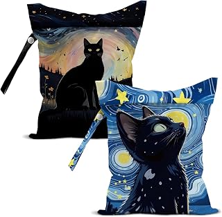 2 Pcs Cute Cat Gifts Wet Bags, Birthday Beach Gift Reusable Zipper Pouch | Cat Lover Gifts Waterproof Wet Dry Bag for Swimsuit, Diapers, Pool, Beach, Travel, Dirty Yoga Gym Clothes, Toiletries