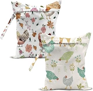 2 Pcs Cute Chicken Wet Bags, Reusable Zipper Pouch Birthday Beach Gifts | Floral Chicken Gifts Waterproof Wet Dry Bag for Swimsuit, Diapers, Pool, Beach, Travel, Dirty Yoga Gym Clothes, Toiletries