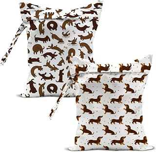 2 Pcs Cute Dachshund Wet Bags, Dog Gifts Wet Dry Bag, Birthday Gifts | Reusable Zipper Pouch for Swimsuit, Diapers, Pool, Beach, Travel, Dirty Yoga Gym Clothes, Toiletries, Waterproof Beach Gifts