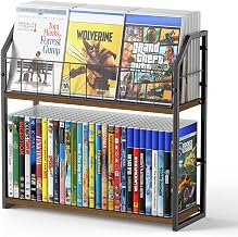 2-Tier DVD Storage Rack, DVD Rack & Video Game Shelf for Media Room-Walnut | DVD Holder, Blu Ray Storage, Stores Up to 56 DVDs, Video Game Shelf for Media Room and Game Room, Gift Idea for Music Lovers