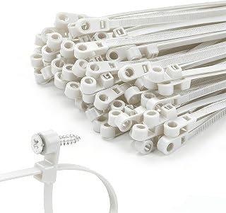 200 PCS 12 inch White Zip Ties with Screw Hole 70lbs Mountable head Cable Ties Straps Multipurpose Heavy Duty Nylon Cable Zip Ties with Screw Mounting Hole