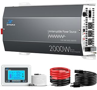 2000W Sump Pump Battery Backup System, Pure Sine Wave Power Inverter with Charger, Backup System for Power Outage, LCD Screen Remote Controller, Automatic Switching for Grid and Battery