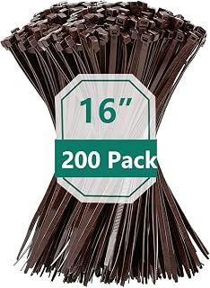 200PCS 16 inch Brown Zip Ties 76LBS Tensile Strength Self-Locking heavy duty UV Resistant Cable Tie Wraps for indoor and outdoor use