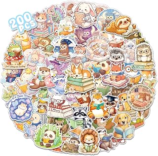 200PCS Animal Bookish Stickers, Cute Book Stickers for Laptops Water Bottles Journals, Reading Vinyl Decals for Kids Adults, Party Favors Gifts for Book Lovers