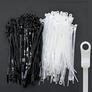 200pcs Zip Tie with Screw Hole, Automotive Wire Self Locking Black Zip Ties Screw Zip Tie Mount Push Mount Cable Ties (Black&White, 6")