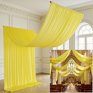 20&times;20ft Light Yellow Ceiling Drapes for Weddings Parties-4 Panels 5&times;20ft Long Ceiling Curtain for Tent Canopy-Wrinkle Free Silk Easy to Draping&Hang Yellow Drapes for Event Church Stage Photo Bedroom