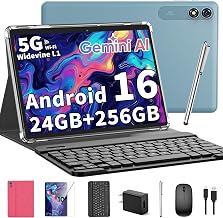 2026 10 Inch Tablet, Android 16 Tablet with Keyboard, Gemini AI, 24GB+256GB+2TB Expand, 2 in 1 Tablets with 8-Core, 5G WiFi, 8000mAh, GMS, GPS, Electronic Tablets PC with Mouse, Case, Stylus (Black)