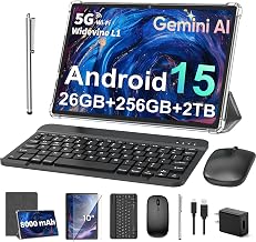 2026 10 Inch Tablet with Keyboard, Android 15 Tablet with Gemini AI, 24GB+256GB+2TB Expand, 2-in-1 Tablets with 8-Core, WiFi, 8000mAh, GMS, GPS, Electronic Tablets PC with Mouse, Case, Stylus(Green)