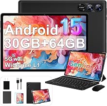 2026 Android 15 Tablet, 10 Inch Tablets with Gemini AI, 30GB+64GB+1TB Expand, 2-in-1 Octa-Core Electronics Tablets with Keyboard, Mouse, 5G WiFi, 6000mAh, GPS, Widevine L1, Split Screen -Black