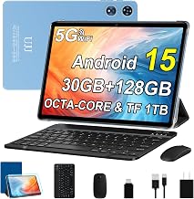 2026 Android 15 Tablet with Keyboard, Gemini AI 10 Inch Tablet, Blue Case | 30GB+128GB+1TB Expand, 2-in-1 Tablets with Octa-Core, WiFi, 8000mAh, Widevine L1, GPS, Electronic Tablets PC with Mouse, Case