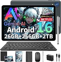 2026 Android 16 Tablet with Keyboard, 10 Inch Tablet with Gemini AI, 26GB+256GB+2TB Expand, 2-in-1 Tablets with 8-Core, WiFi, 8000mAh, GMS, GPS, Electronic Tablets PC with Mouse, Case, Stylus (Green)