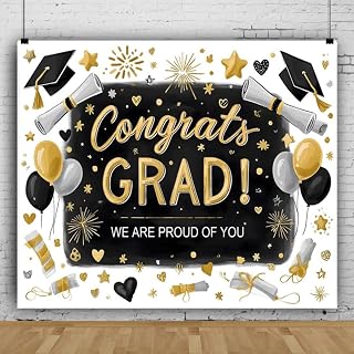 2026 Graduation Backdrop 12x10ft Chalkboard Hand Painted Black Gold Silver Congrats Grad Photo Backdrop We are Proud of You Graduation Backdrops for Photography Class of 2026 Party Decor Photo Props