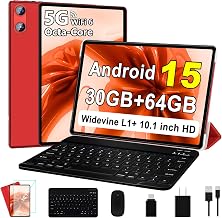 2026 Tablet 10 Inch Android 15 Tablets with Gemini AI, 30GB+64GB+1TB Expand, Octa-Core Electronics Tablets with Keyboard, 6000mAh, HD IPS Display, 5G WiFi, Split Screen, Widevine L1 - Sliver