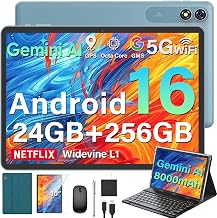 2026 Upgraded Android 16 Tablet, 10 inch Tablet with Keyboard, 24GB+256GB+2TB Expand, Gemini AI Tablet PC with 8-Core, 8000mAh, WiFi, GPS, Electronic 2-in-1 Tablets with Case, Mouse, Stylus (Black)