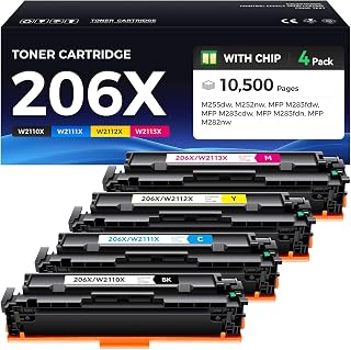 206X Toner Cartridge Set 4-Pack Printer High Yield Replacement for HP 206X W2110X W2111X W2112X W2113X Compatible for HP Color LaserJet Pro MFP M283cdw M283fdn M283fdw M282nw M255dw M255nw Ink Black