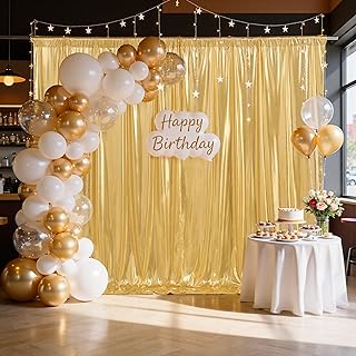 20x8FT Gold Sequin Backdrop Curtains for Parties,4Panels(5x8FT Each) Non Shedding True Gold Glitter Shimmer Drapes for Wedding Birthday Party Photo Booth,Photography Decorations