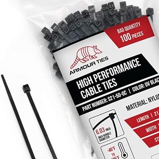 21 Inch Black Zip Ties, 50 lb Tensile Strength, 100-Pack | UV Resistant Industrial-Strength Nylon, Indoor and Outdoor Cable & Wire Management, Multi-Purpose Cable Ties, Self-Locking