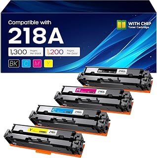 218A Toner Cartridge 4 Pack with Chip Replacement for HP 3301fdw 3301sdw | Smart Chip Installed, 1300 Pages Black, 1200 Pages Color, Compatible with HP Color LaserJet MFP 3201dw 3301cdw Printer