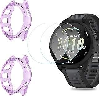 2+2 Pack Compatible for Garmin Forerunner 165/165 Music Screen Protector Case, Soft TPU Bumper All-Around Protective Accessories with Tempered Glass Film